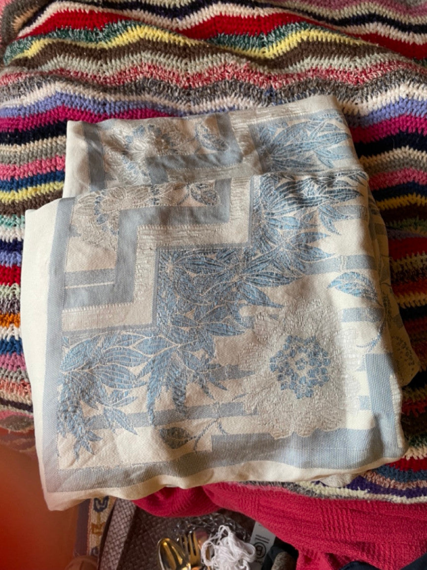 vintage blue jacquard tablecloth or bedspread
