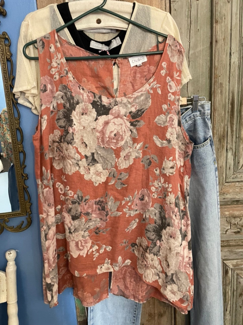 CALI&CO printed linen sleeveless top
