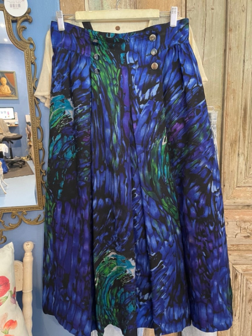 Vintage Dino Valiano blue patterned wool skirt