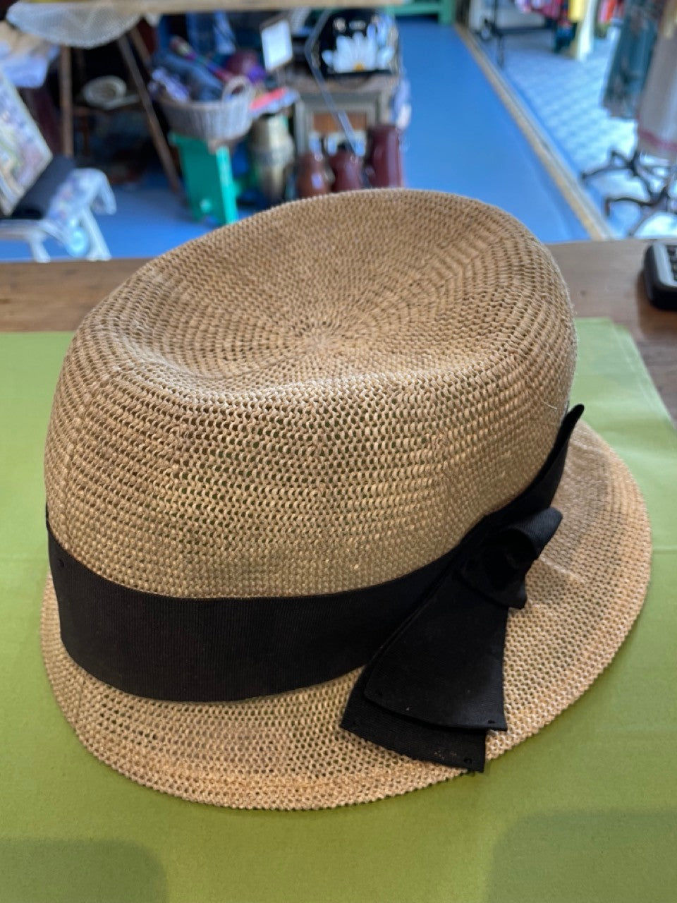 Morgan & Taylor woven hat with black ribbon