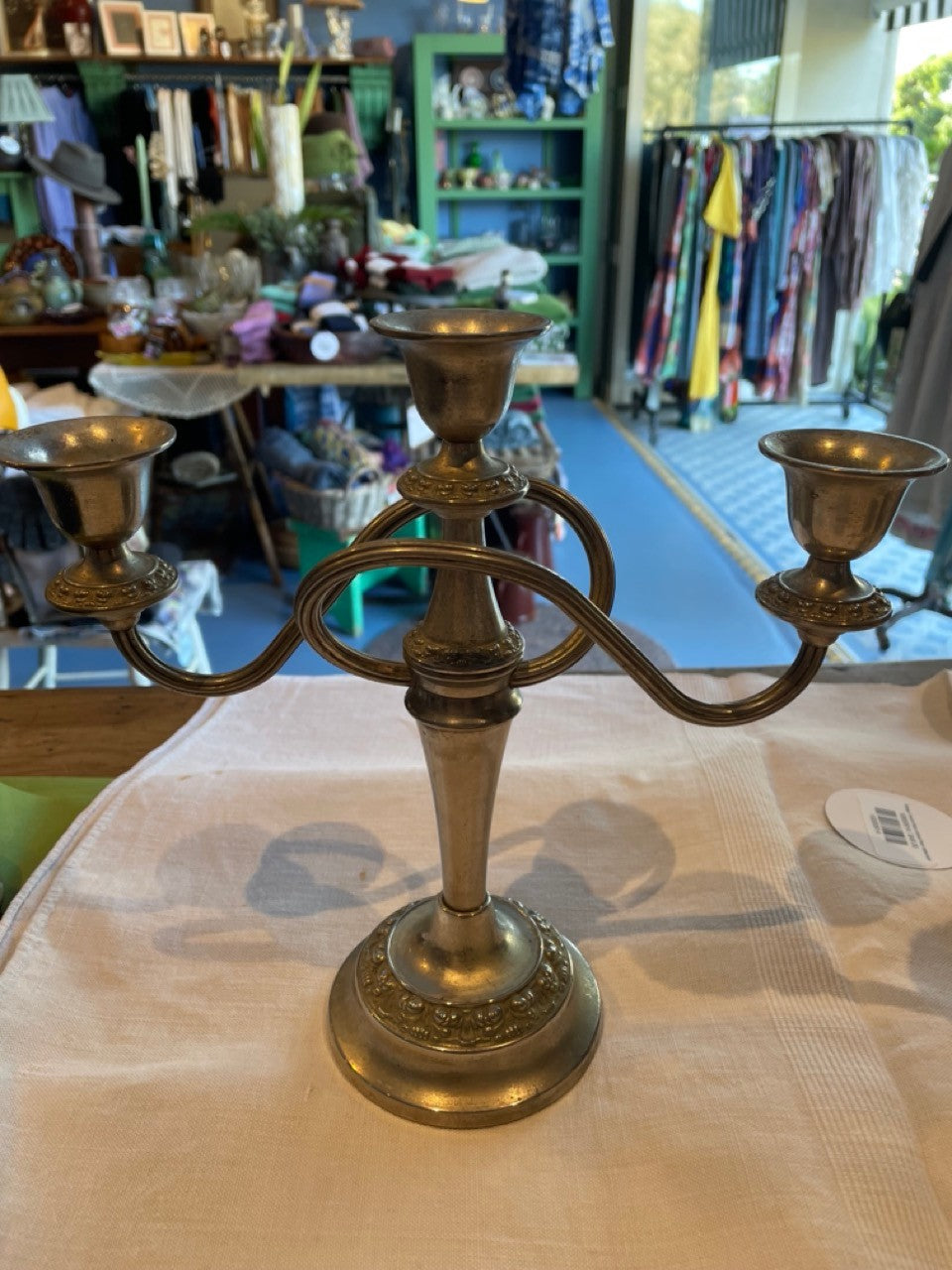 Vintage Ianthe silver plate 3 armed candle holder