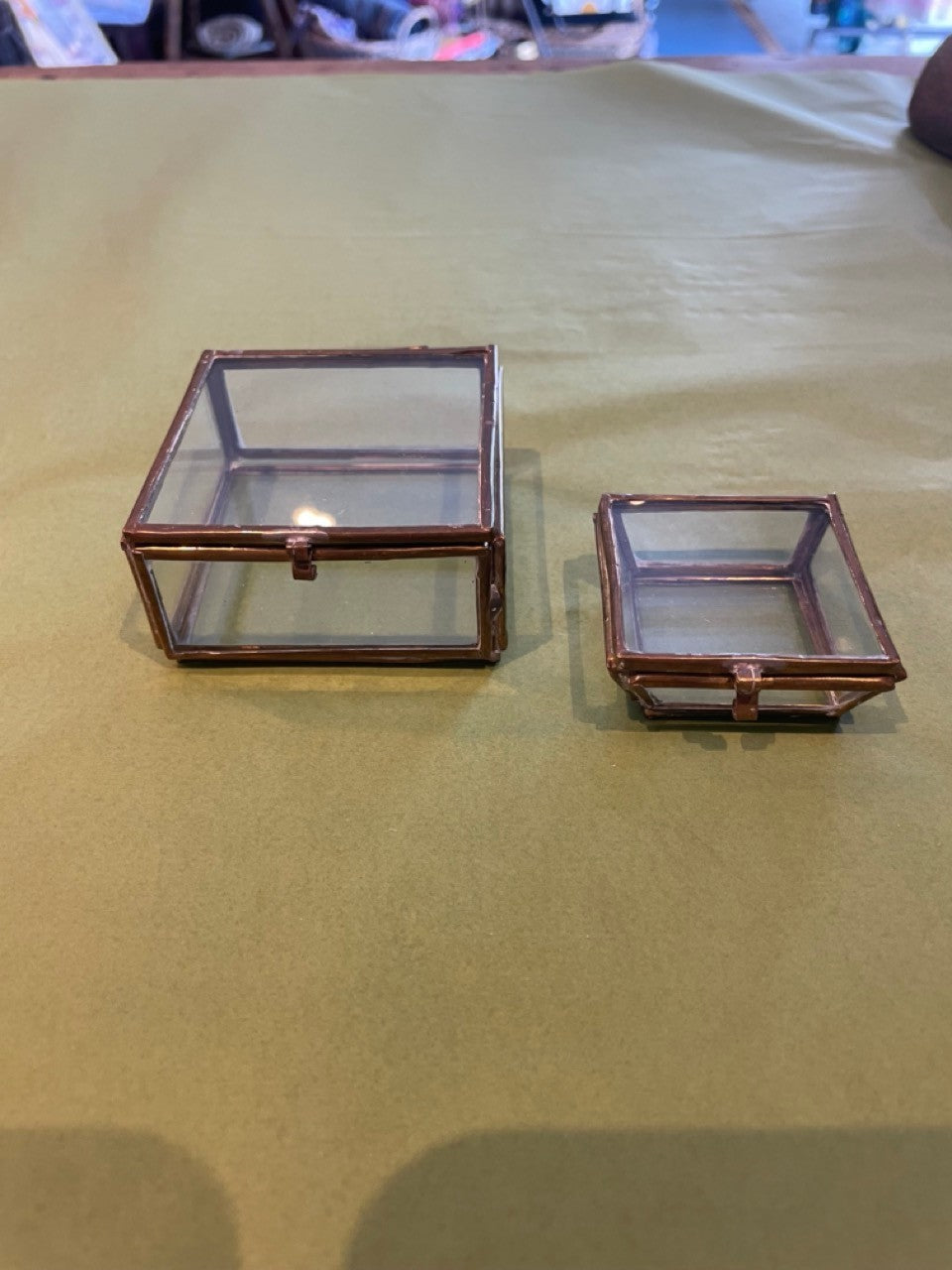 Vintage pair of glass jewellery boxes