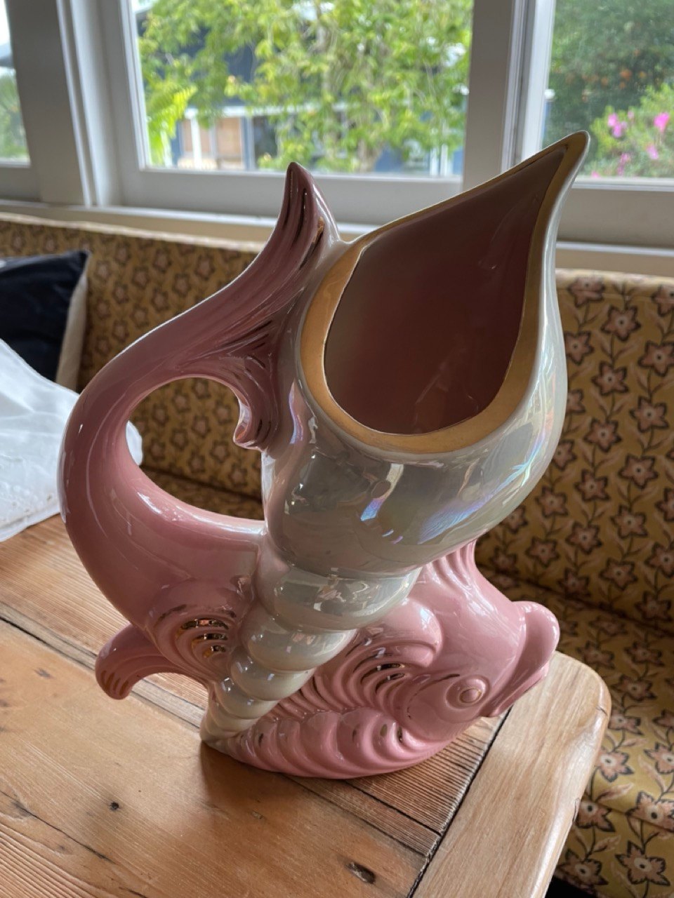 Vintage Kalmar 1940s 50s lustreware fish vase
