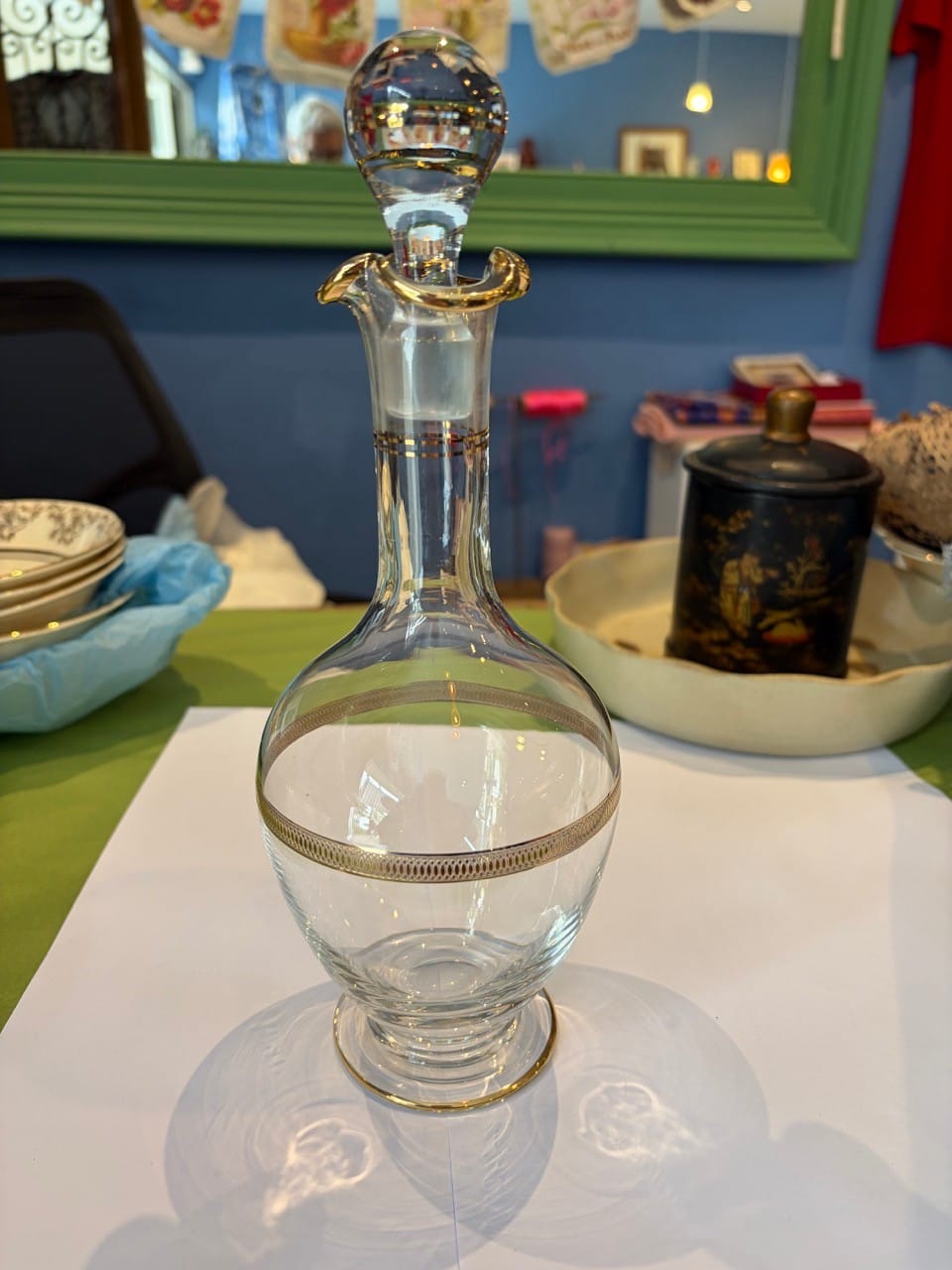 Victorian etched glass gold detail decanter