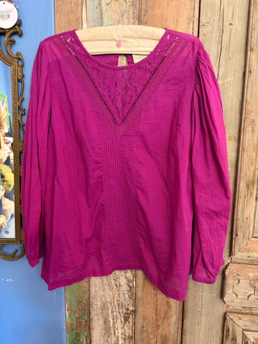 Farm Rio for Anthropologie Blouse Magenta