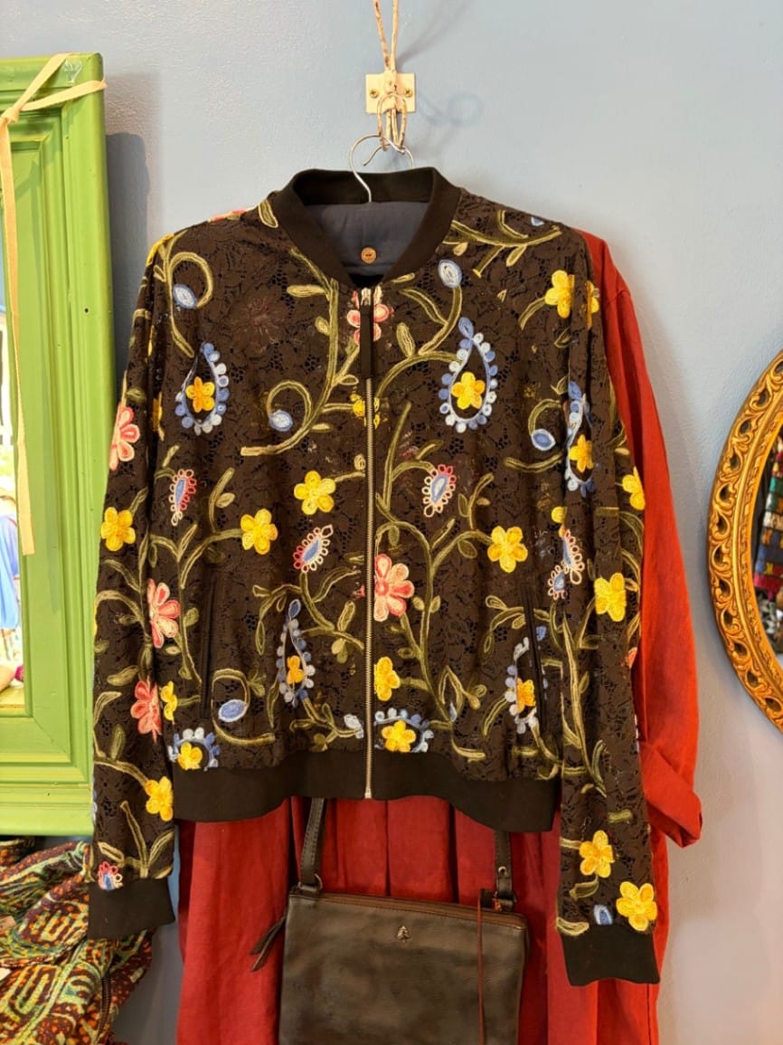 TRF collection black lace embroidered jacket