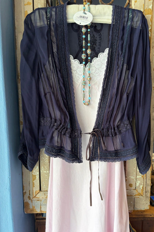 Monsoon light navy jacket with lace