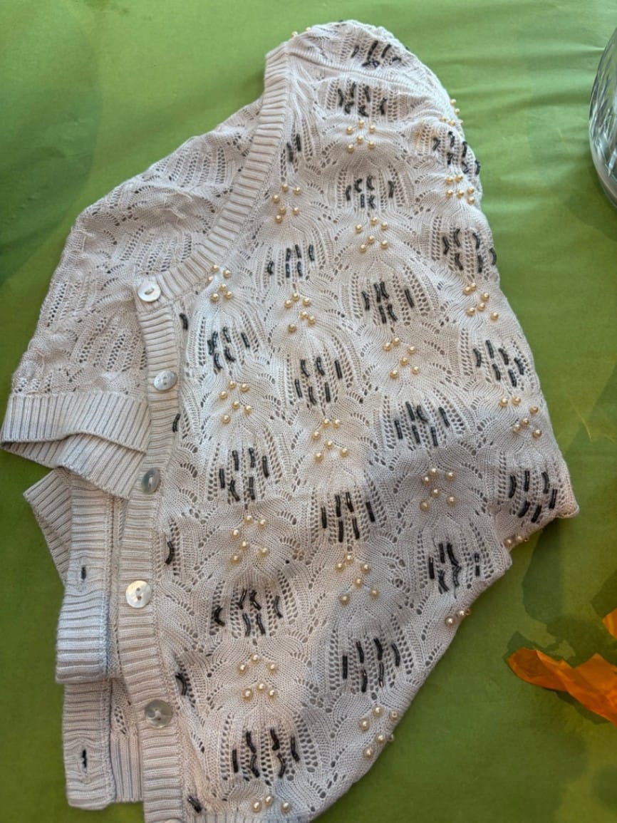 vintage beaded Cardigan. As is Beige
