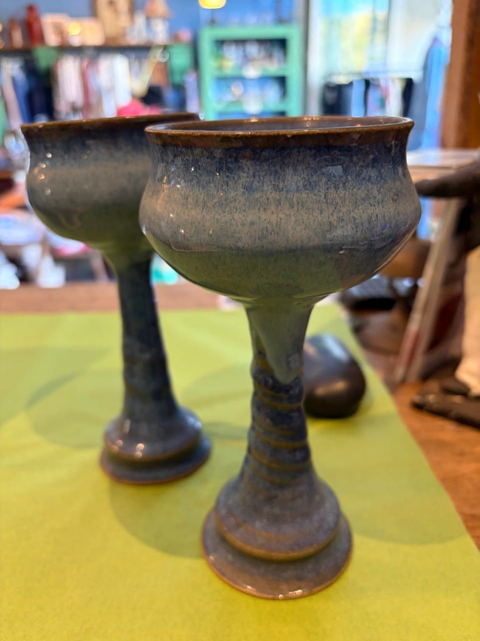 Pair of 1970s blue pottery goblets