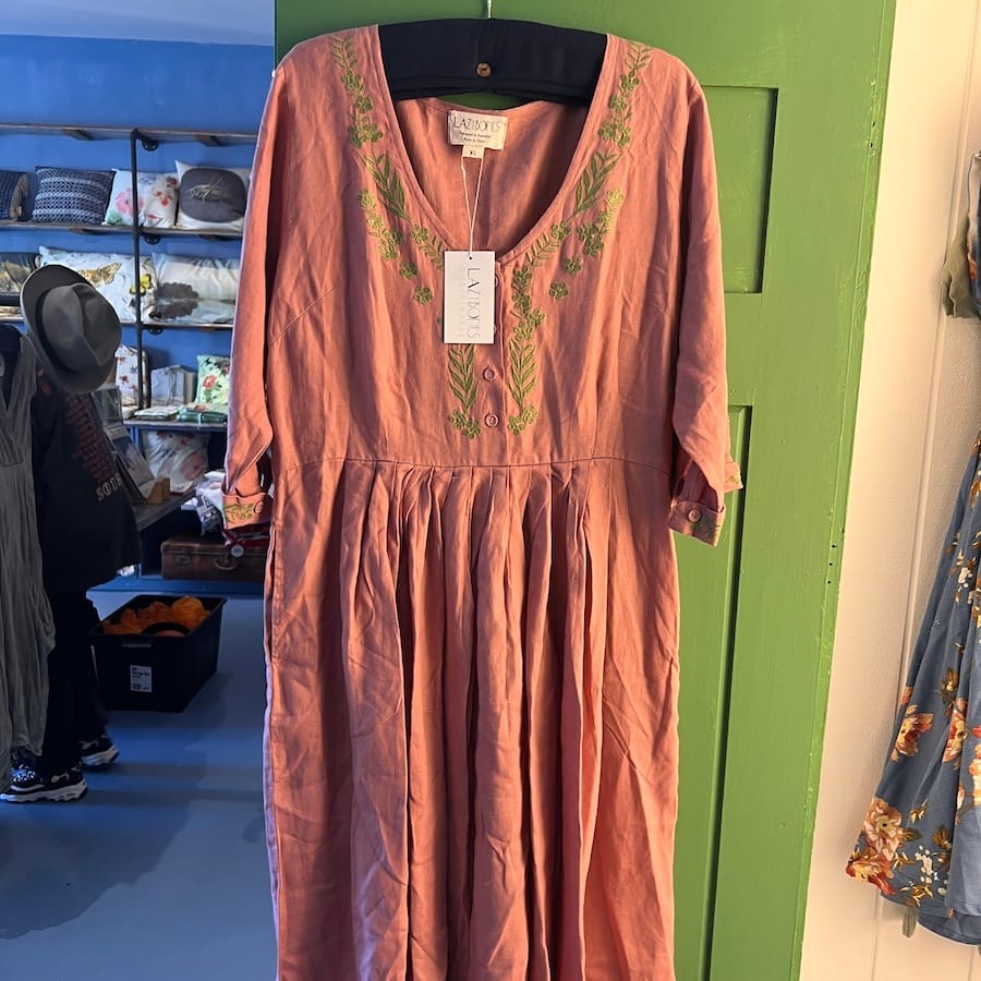 Layzybones Pink with green embroidery dress XL