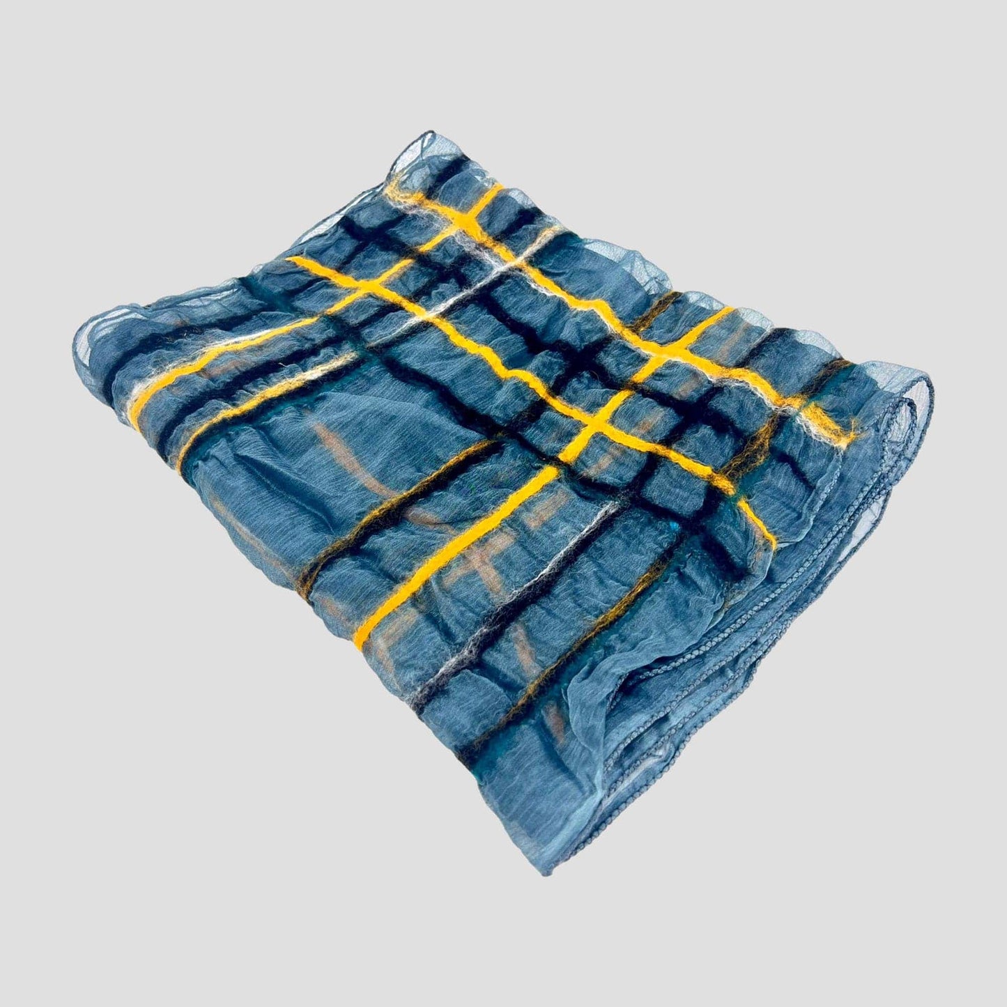 Teal & Yellow Hand Felted  Merino Wool/Silk Scarf