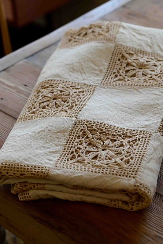 Handmade Vintage crochet squares tablecloth