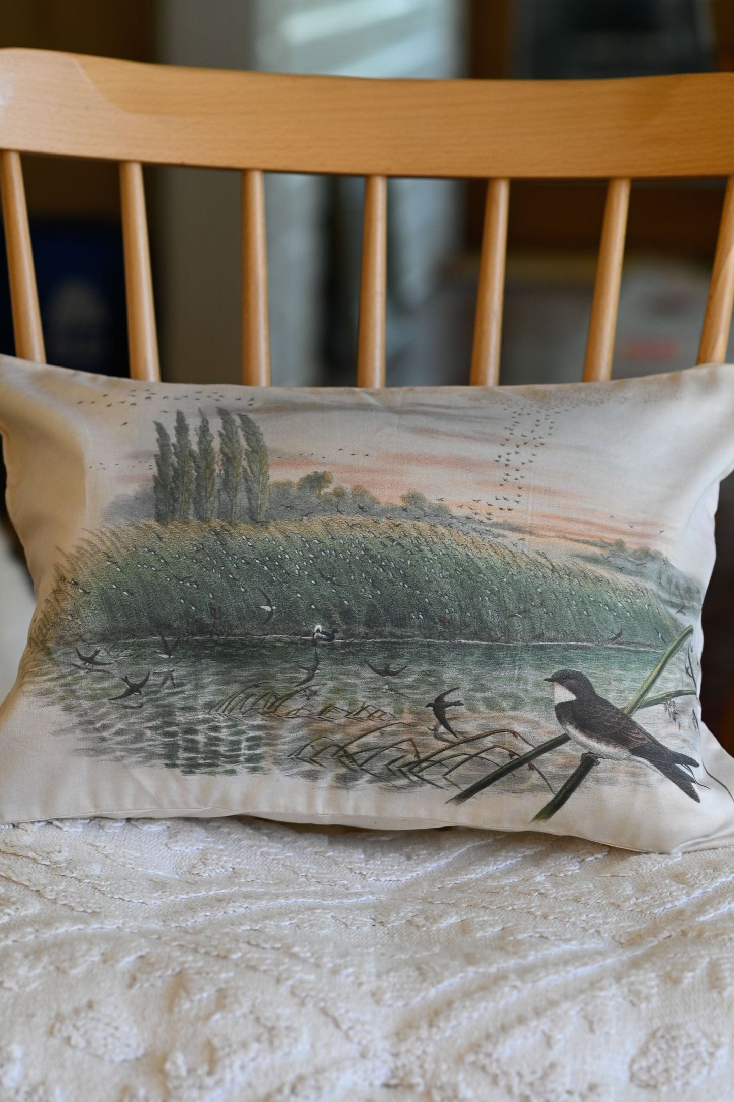 Handmade Swallows cushions *organic cotton