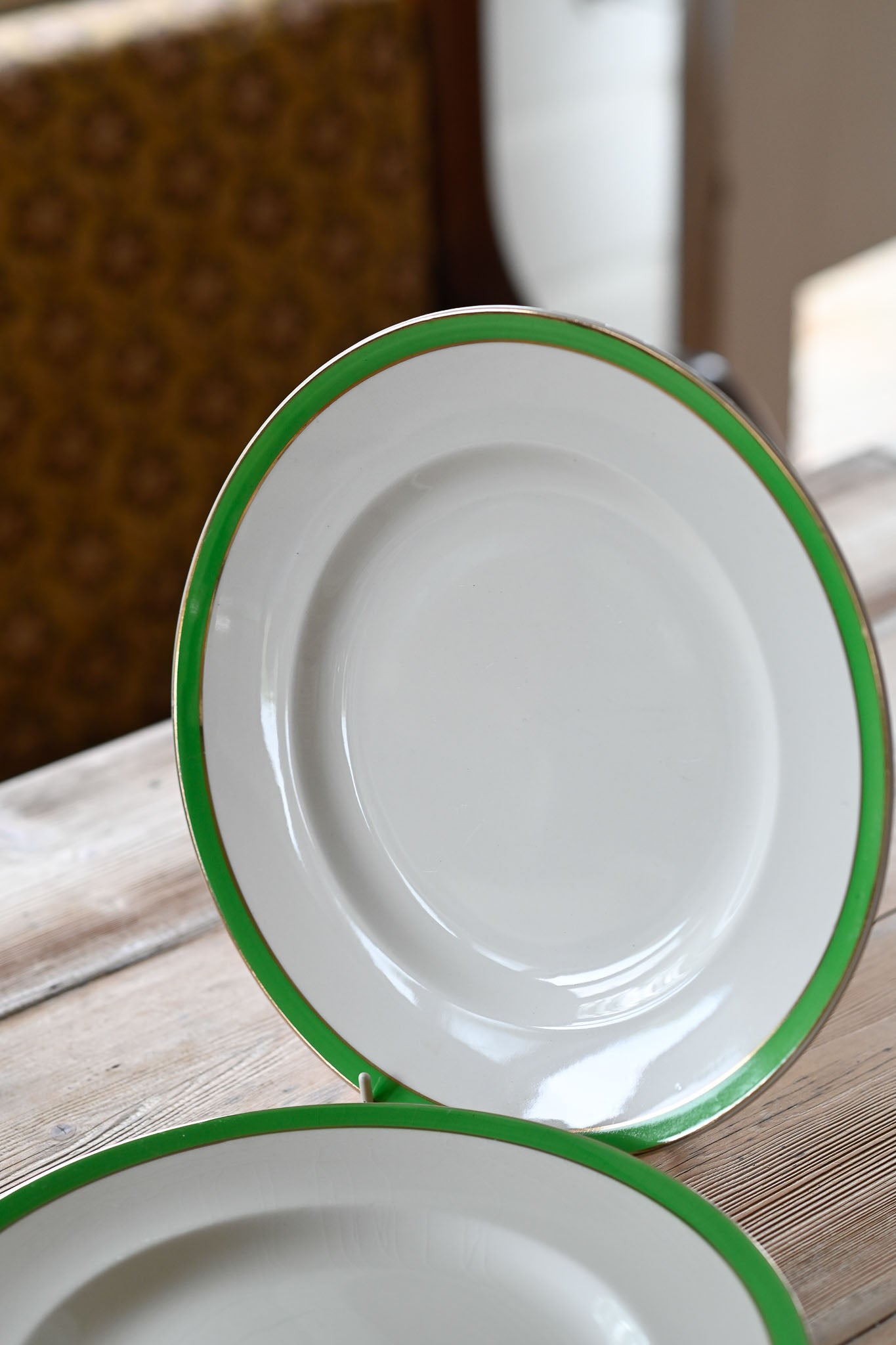 Vintage Meakin green edge dinner plates set of 3