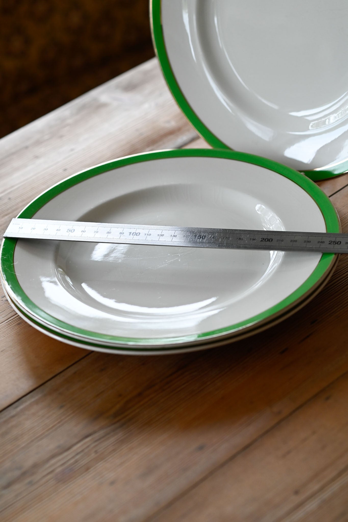 Vintage Meakin green edge dinner plates set of 3