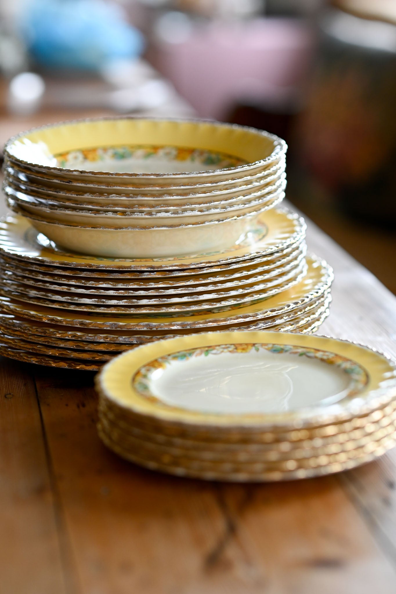 Antique Grindley Norden Yellow floral dinner set - rare set