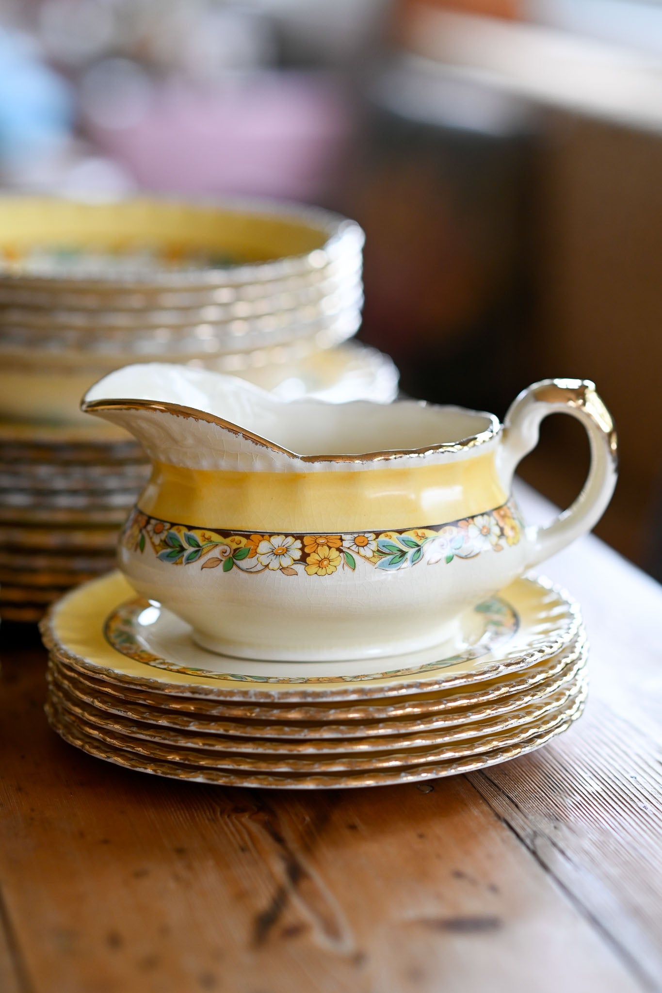 Antique Grindley Norden Yellow floral dinner set - rare set