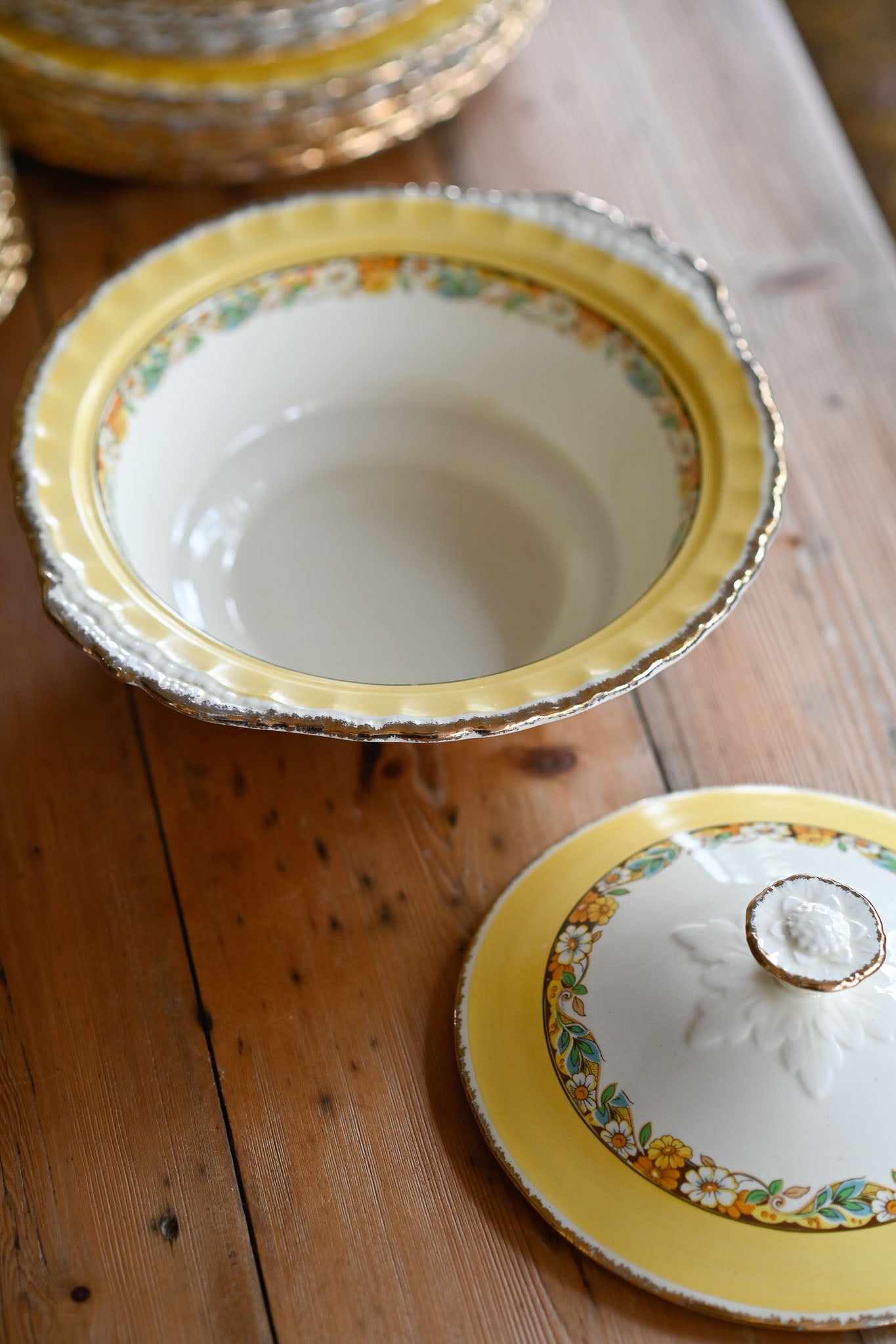 Antique Grindley Norden Yellow floral dinner set - rare set