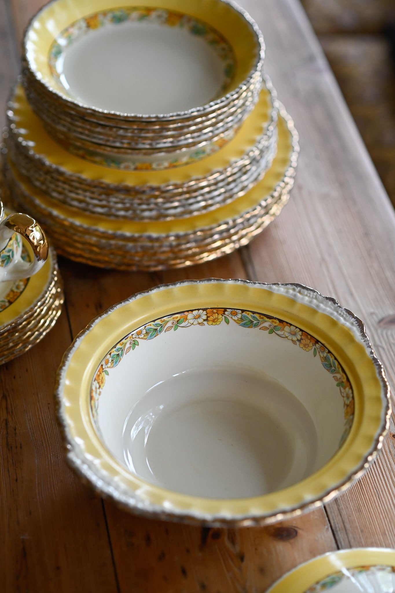 Antique Grindley Norden Yellow floral dinner set - rare set