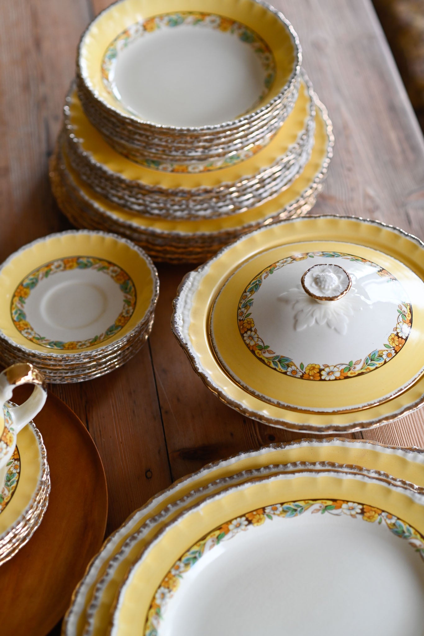 Antique Grindley Norden Yellow floral dinner set - rare set