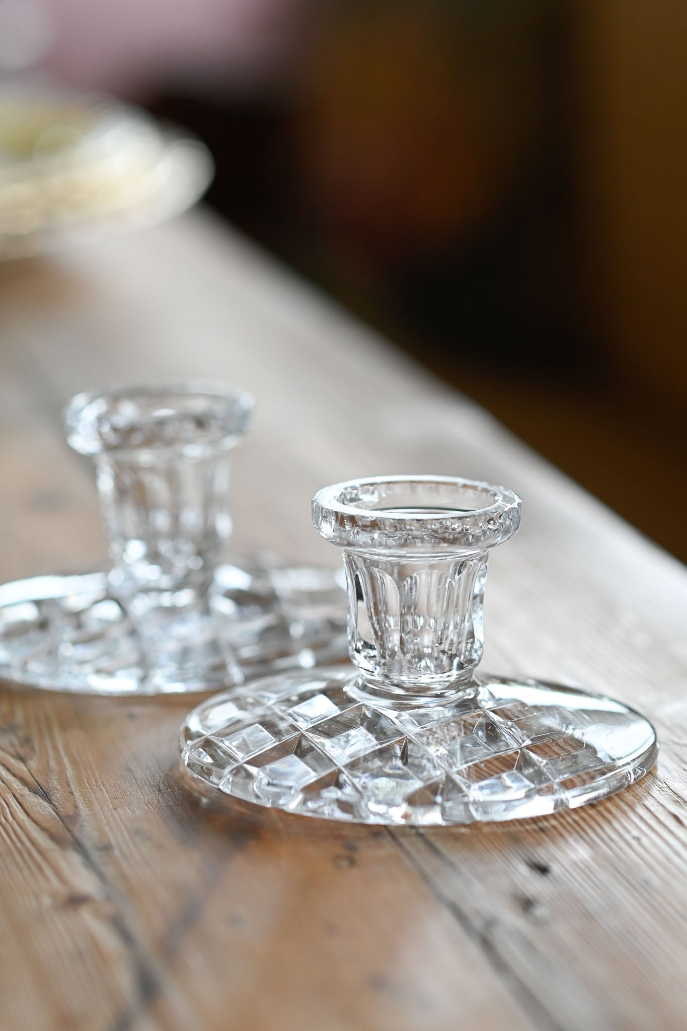 Vintage pressed glass candle holders set of 2