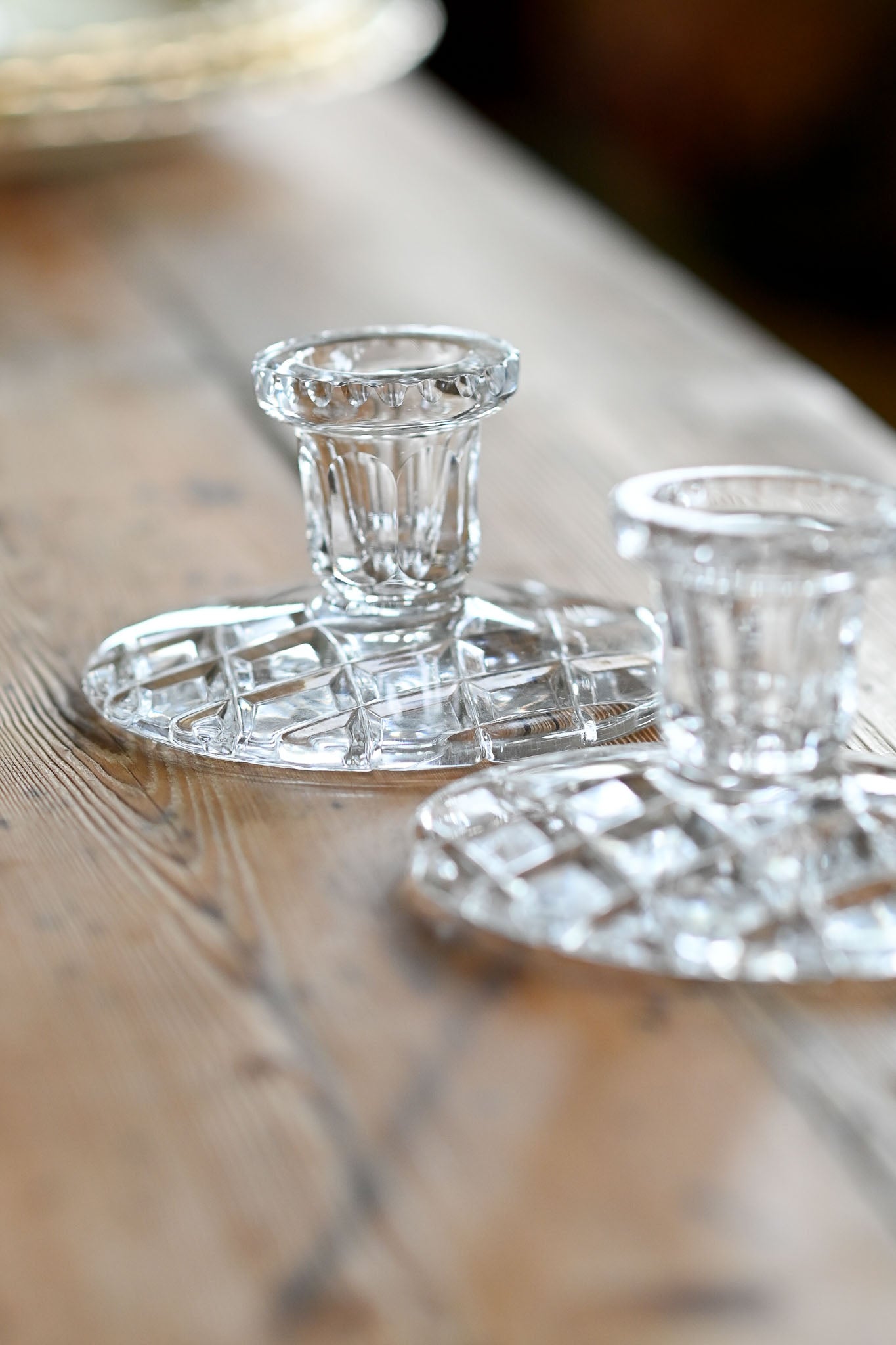 Vintage pressed glass candle holders set of 2