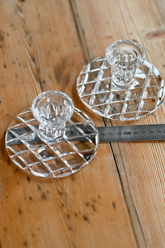 Vintage pressed glass candle holders set of 2
