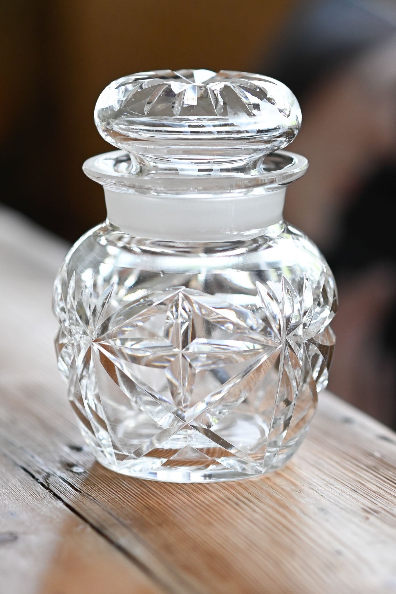 Vintage 30s 40s hand cut crystal pickle jar