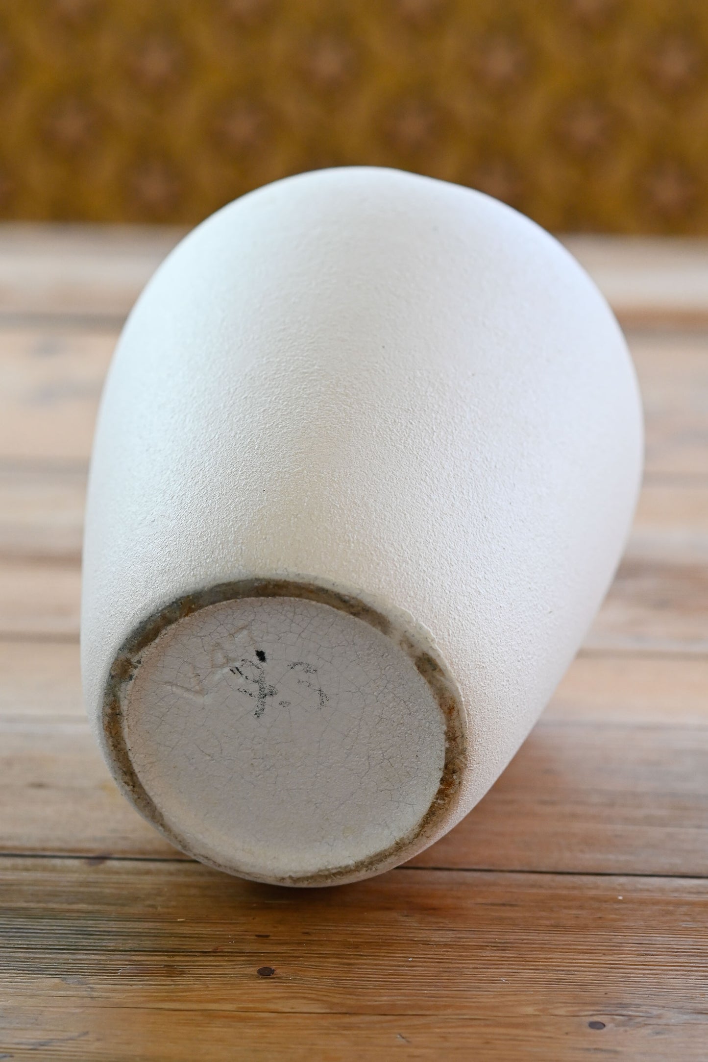 Vintage 60s pottery vase White with yellow glazed interior