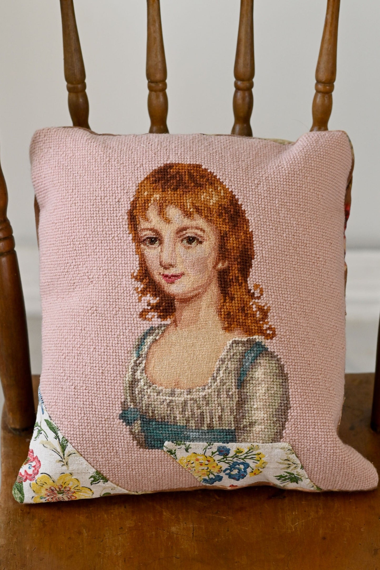 Vintage handmade tapestry of girl cushion