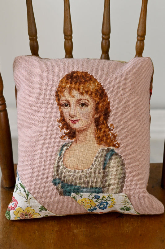 Vintage handmade tapestry of girl cushion