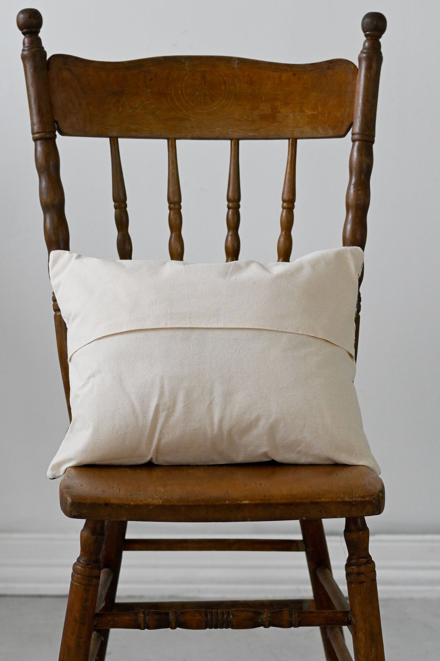 Vintage blue floral linen cushion