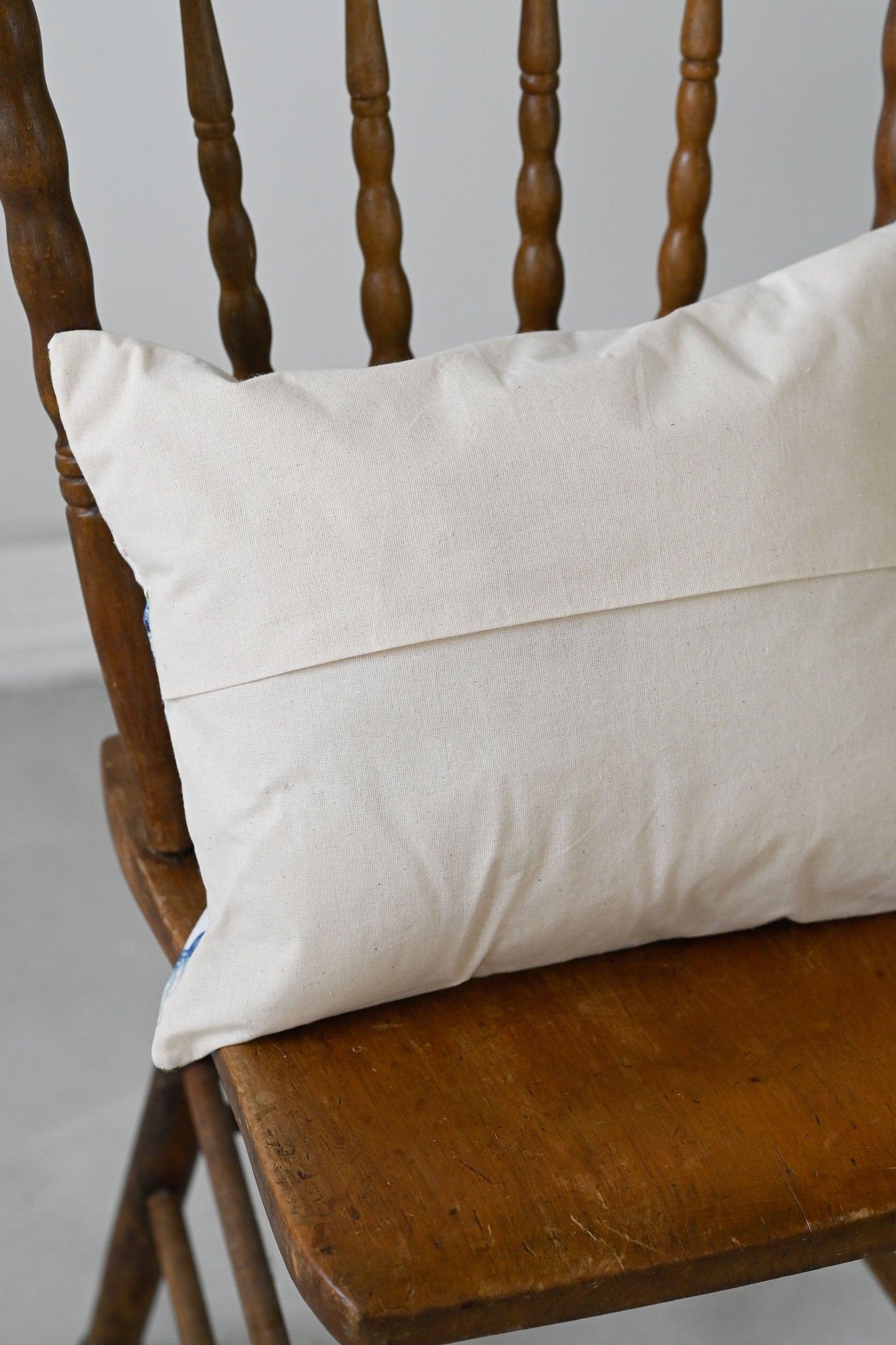 Vintage blue floral linen cushion