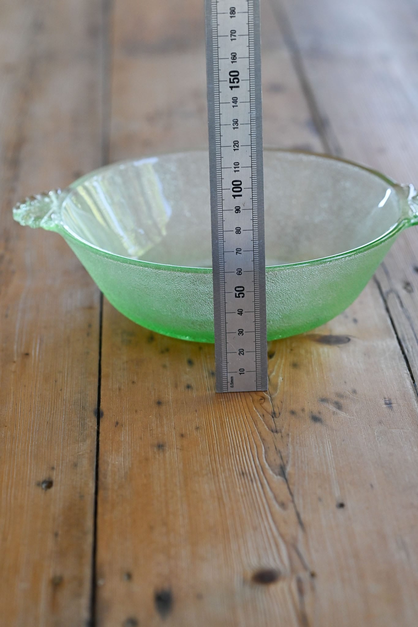 vintage uranium glass bowl with handles Green