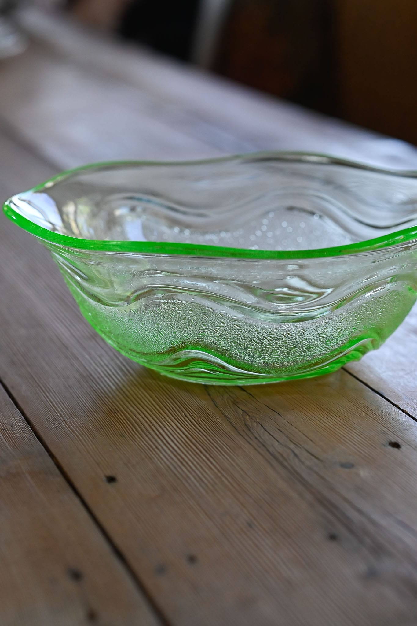 Vintage green uranium glass art deco bowl