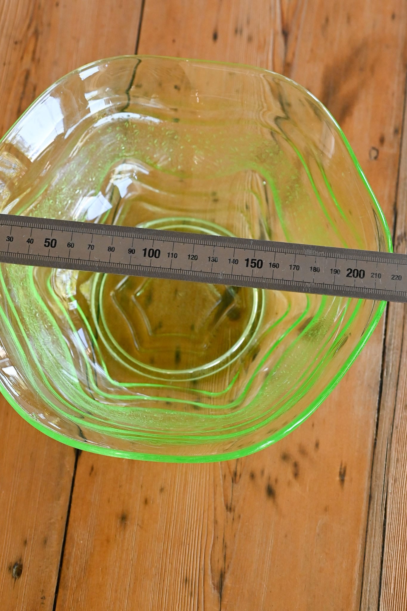 Vintage green uranium glass art deco bowl