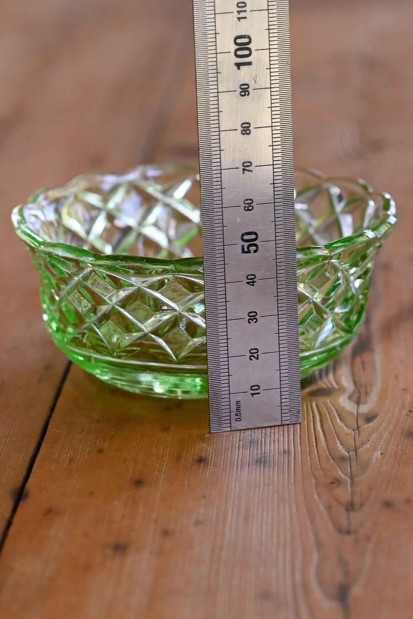 Vintage depression era uranium glass small green serving dish