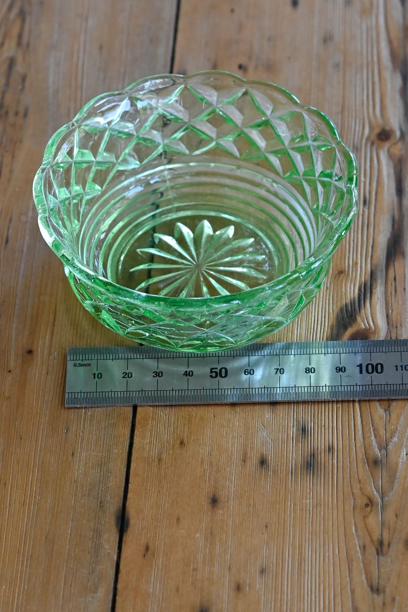 Vintage depression era uranium glass small green serving dish