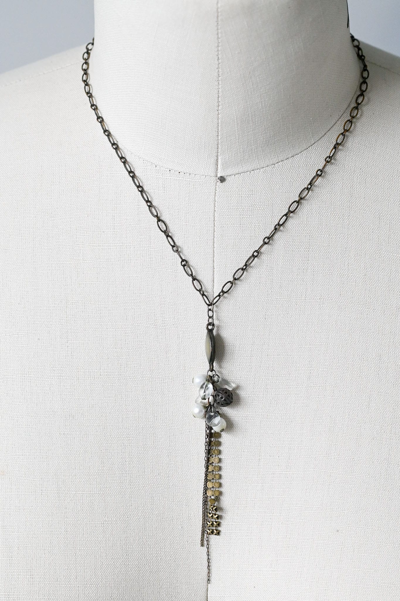 Vintage delicate upcycled beads chain necklace