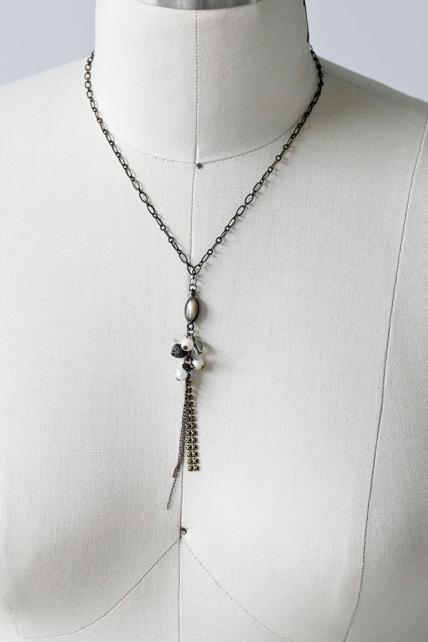 Vintage delicate upcycled beads chain necklace