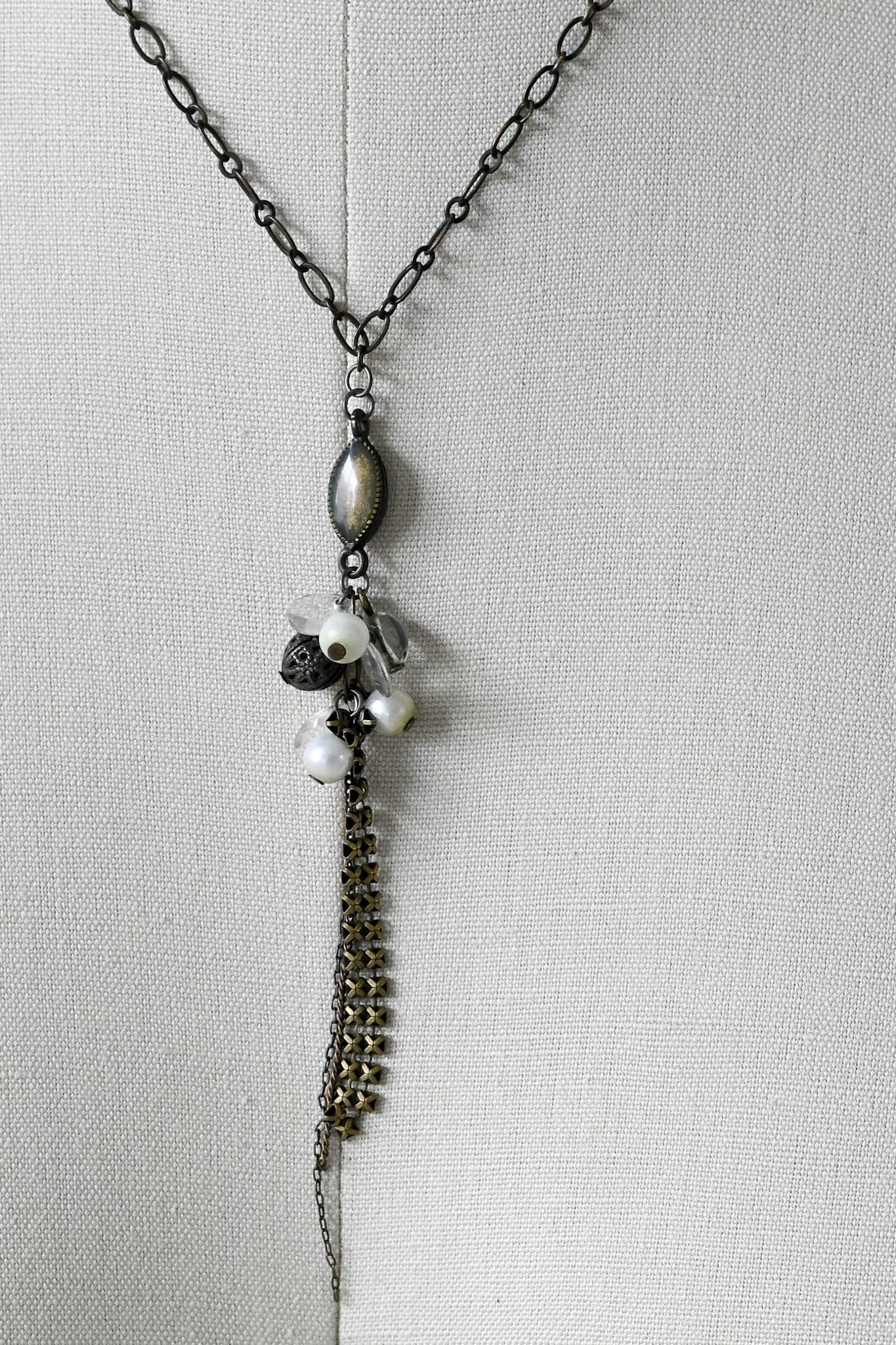 Vintage delicate upcycled beads chain necklace