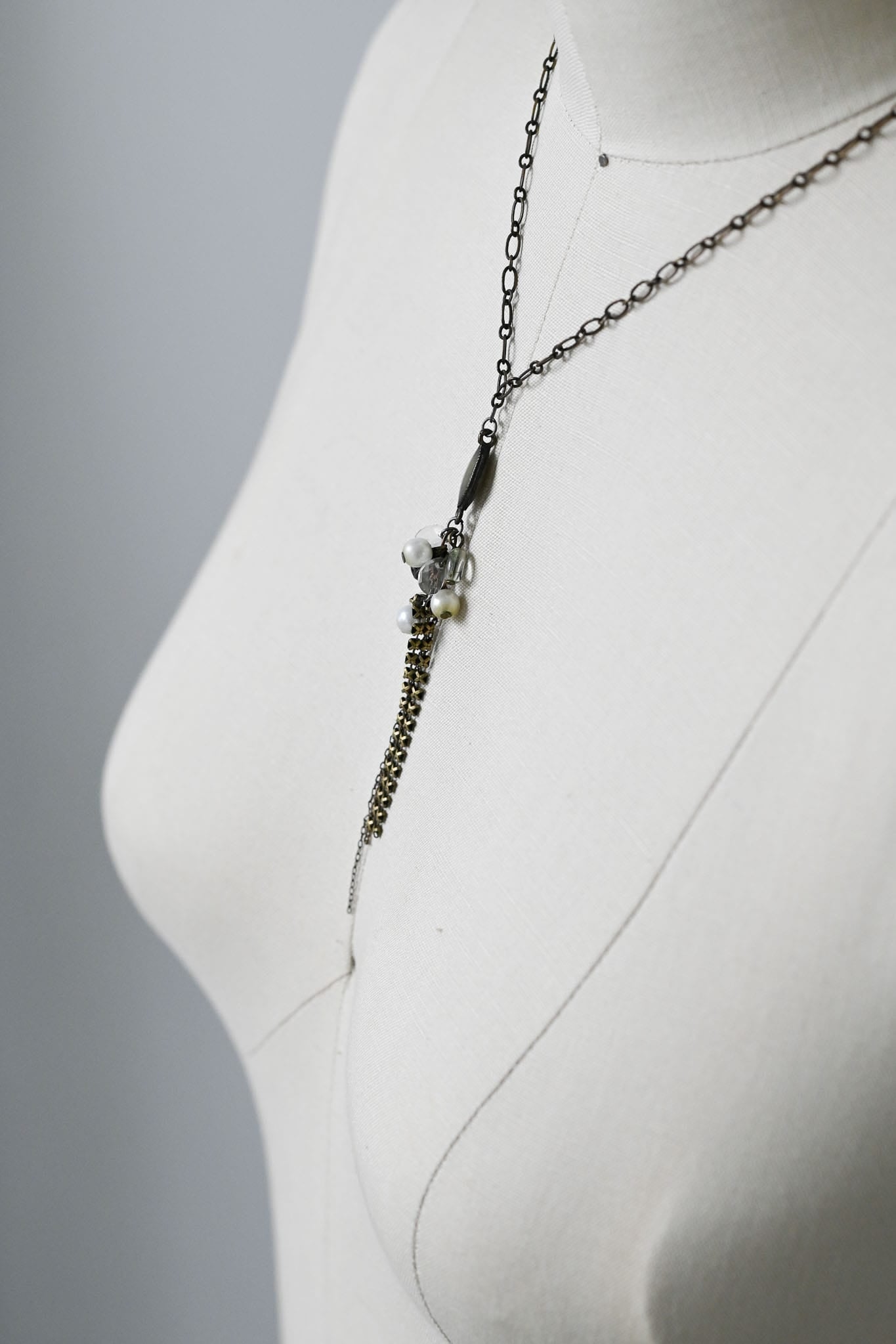 Vintage delicate upcycled beads chain necklace