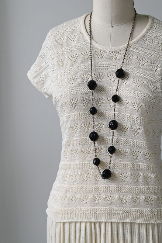Vintage 1970s black glass and chain long necklace