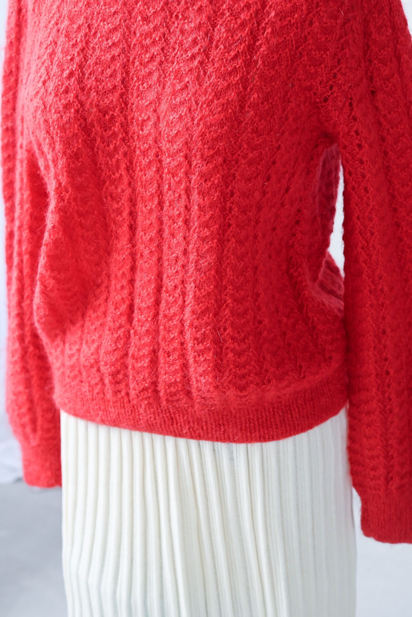 Vintage hand knitted mohair wool jumper in red