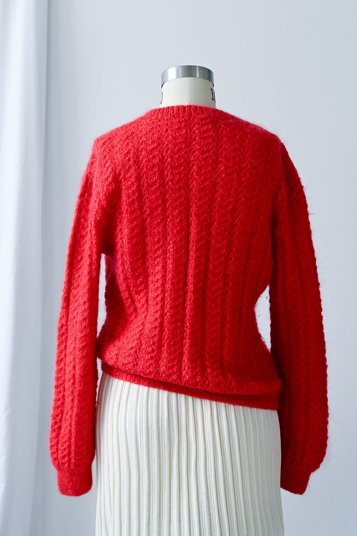 Vintage hand knitted mohair wool jumper in red
