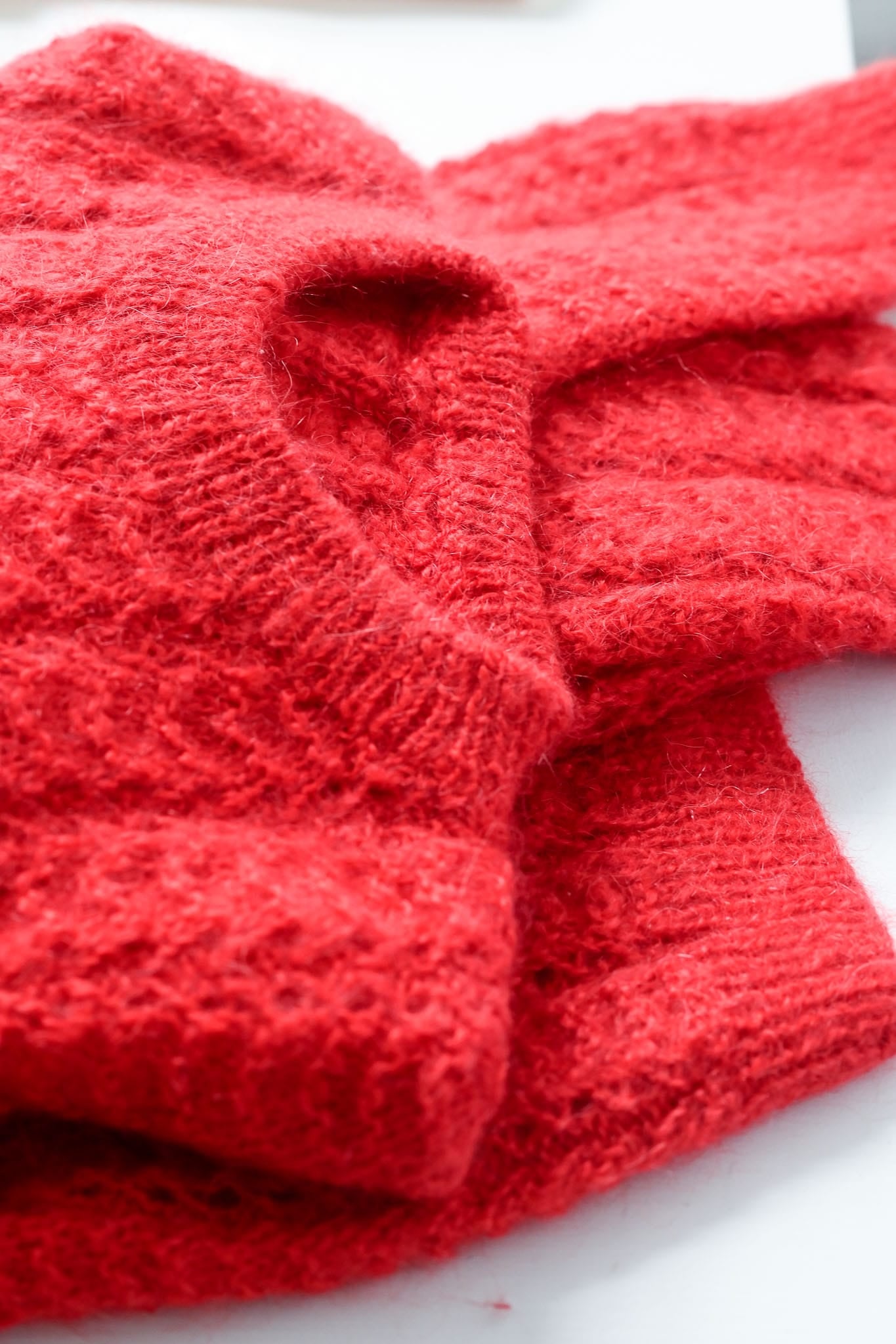 Vintage hand knitted mohair wool jumper in red