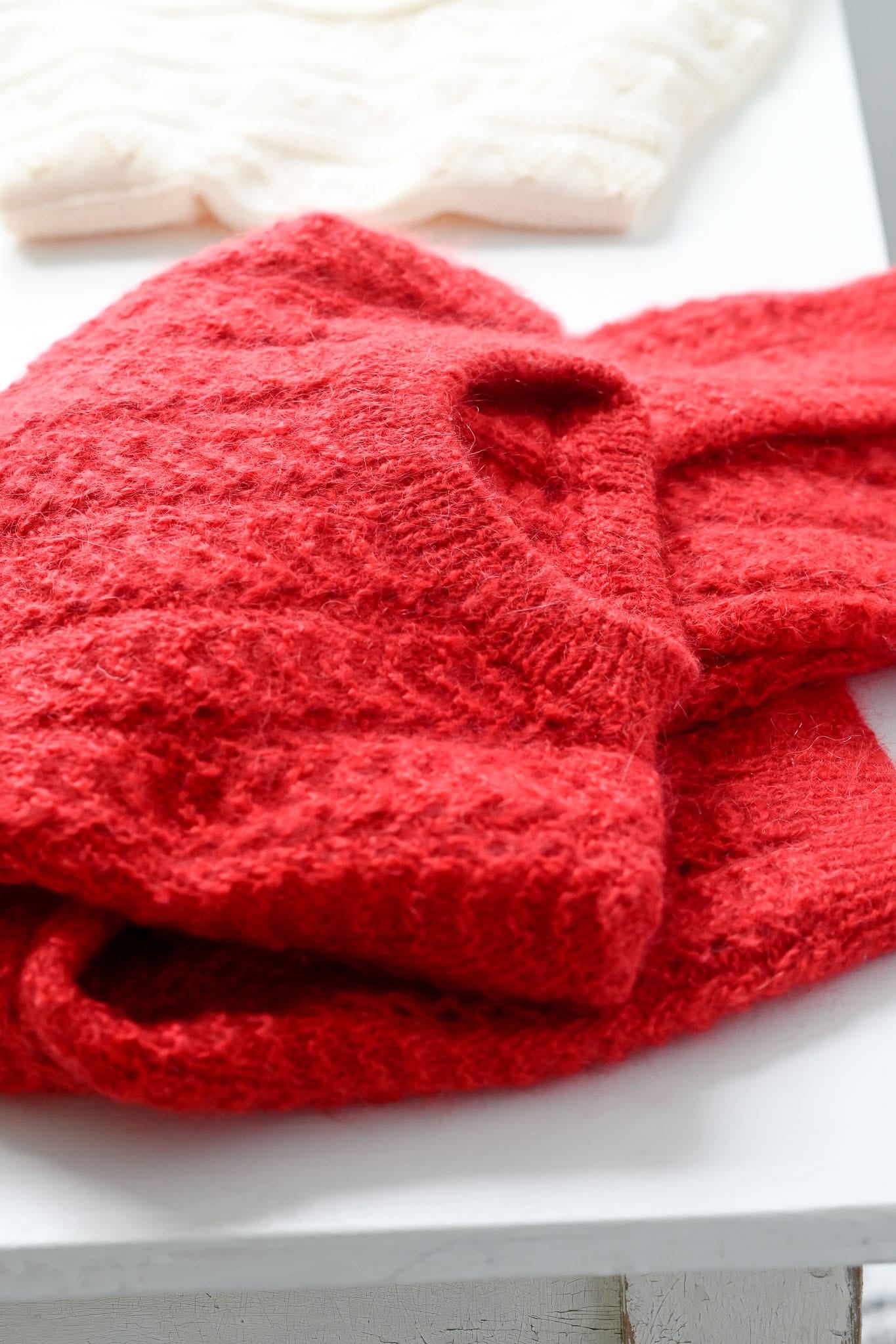 Vintage hand knitted mohair wool jumper in red