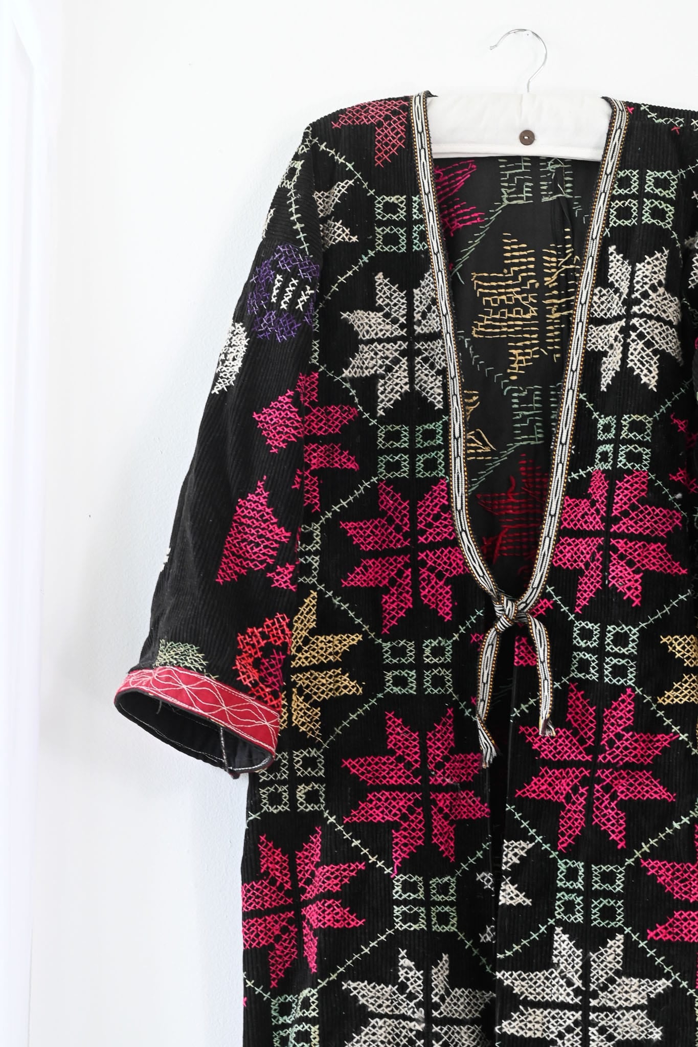 Vintage cross stitched embroidered corduroy jacket