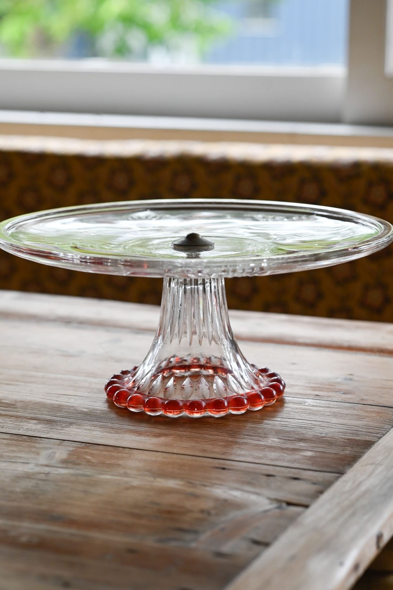 Vintage Lucrezia Decor patterned hand cut crystal cake stand