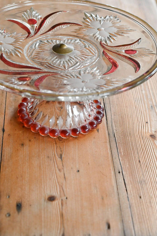 Vintage Lucrezia Decor patterned hand cut crystal cake stand